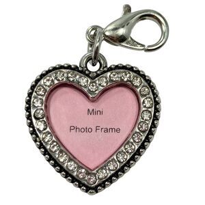 Mini Photo Picture Frame Clip On Locket Charm Heart Silver Tone Pet Memorial